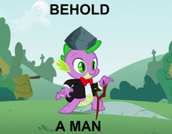 Size: 1153x905 | Tagged: safe, screencap, spike, feeling pinkie keen, caption, plato's man, solo