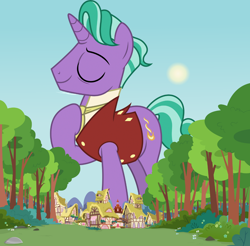 Size: 1920x1893 | Tagged: safe, imported from derpibooru, firelight, pony, unicorn, giant pony, giant unicorn, houses, macro, male, ponyville, stallion