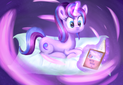 Size: 3062x2126 | Tagged: safe, artist:cxynbl, imported from derpibooru, oc, oc only, pony, unicorn, book, high res, not starlight glimmer, pillow