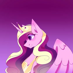 Size: 1080x1080 | Tagged: safe, artist:tessa_key_, imported from derpibooru, princess cadance, alicorn, pony, female, gradient background, horn, jewelry, mare, peytral, smiling, solo, tiara, wings