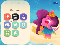 Size: 1690x1279 | Tagged: safe, artist:poxy_boxy, imported from derpibooru, pipp petals, anthro, 4chan, animal crossing, animal crossing: new horizons, beach, derpibooru logo, g5, onlyfans logo, patreon, patreon logo, pornhub logo, that pony sure does love phones