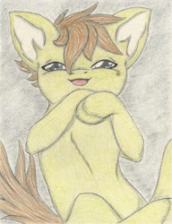 Size: 1729x2256 | Tagged: safe, artist:cindertale, imported from derpibooru, oc, oc only, earth pony, pony, earth pony oc, laughing, open mouth, solo, traditional art