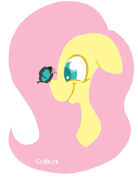 Size: 559x715 | Tagged: safe, artist:coggler, artist:frog&cog, artist:gopherfrog, imported from derpibooru, fluttershy, butterfly, pegasus, pony, bust, butterfly on nose, cute, female, floppy ears, insect on nose, mare, shyabetes, solo