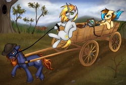 Size: 1354x914 | Tagged: safe, artist:megabait, imported from derpibooru, oc, oc only, oc:megabait, pony, carriage, merchant, road, trading wagon, wagon