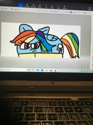 Size: 1280x1707 | Tagged: safe, artist:sugarbugjewelpet, imported from derpibooru, rainbow dash, pegasus, 1000 hours in ms paint, female, fishcake, food transformation, mare, photo, picture of a screen, simple background, solo, transformation, white background