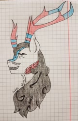 Size: 2500x3884 | Tagged: safe, artist:agdapl, imported from derpibooru, kirin, bust, crossover, glasses, graph paper, high res, horn, kirin-ified, male, medic, open mouth, signature, smiling, solo, species swap, team fortress 2, traditional art