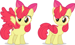 Size: 1151x694 | Tagged: safe, artist:le-23, edit, imported from derpibooru, apple bloom, alicorn, pony, adorabloom, alicornified, apple bloom's bow, bloomicorn, bow, colored wings, cute, cutie mark, hair bow, princess apple bloom, race swap, simple background, solo, spread wings, transparent background, updated, wings