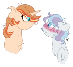 Size: 1354x1247 | Tagged: safe, artist:gallantserver, imported from derpibooru, oc, oc only, oc:autumn spice, oc:winter solstice, oc:winter solstice (gallantserver), pegasus, pony, unicorn, blushing, bust, female, heart eyes, mare, oc x oc, offspring, parent:princess cadance, parent:princess celestia, parent:shining armor, parent:sunburst, parents:celestiburst, parents:shiningcadance, shipping, simple background, transparent background, wingding eyes