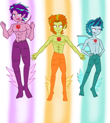 Size: 6887x7680 | Tagged: safe, artist:urhangrzerg, imported from derpibooru, adagio dazzle, aria blaze, sonata dusk, siren, equestria girls, rainbow rocks, abs, allegro amoroso, disguise, disguised siren, equestria guys, gem, male, ouvertis grandioso, rule 63, scherzo lesto, simple background, siren gem, transformation, vector