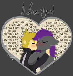 Size: 1015x1057 | Tagged: safe, artist:juliana, imported from derpibooru, oc, oc only, oc:eis, oc:fritzy, human, pegasus, pony, blushing, couple, heart, hearts and hooves day, holiday, human oc, kissing, love, valentine's day