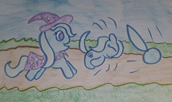 Size: 1280x763 | Tagged: safe, artist:dex stewart, artist:dexstewart13, imported from derpibooru, trixie, unicorn, ball, cape, clothes, crossover, female, hat, mare, motion lines, rolling, solo, sonic the hedgehog (series), spin dash, traditional art, trixie's cape, trixie's hat, trixieball