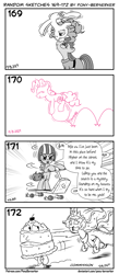 Size: 1320x3035 | Tagged: safe, artist:pony-berserker, imported from derpibooru, maud pie, pinkie pie, princess celestia, scootaloo, alicorn, earth pony, pegasus, pony, balancing, ball, bipedal, bouncing, cake, cake monster, cakelestia, chase, clothes, cute, dave rogers, deja vu, dress, drift, drifting, female, food, halftone, helmet, hungry, looking at each other, lyrics, mare, monochrome, music notes, pie sisters, pinkie being pinkie, ponies balancing stuff on their nose, pony-berserker's twitter sketches, running, running away, salivating, scooter, siblings, silly face, sisters, smiling, song, song reference, stippling, text, tongue out, when she smiles