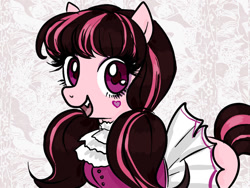 Size: 900x675 | Tagged: safe, artist:bbqgoth, imported from derpibooru, pony, vampire, vampony, cute, cute little fangs, draculaura, fangs, female, looking at you, mare, monster high, ponified, solo, wingless