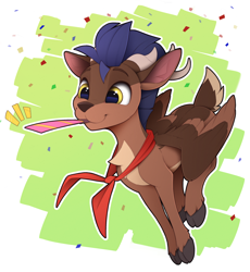 Size: 1630x1770 | Tagged: safe, artist:yakovlev-vad, imported from derpibooru, oc, oc only, oc:arny, deer, deer pony, original species, peryton, birthday, lacrimal caruncle, pale belly, party whistle, solo