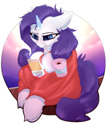 Size: 3000x3500 | Tagged: source needed, useless source url, safe, artist:redvais, imported from derpibooru, rarity, pony, unicorn, blanket, cellphone, eating, female, food, glowing horn, high res, horn, ice cream, magic, mare, phone, solo