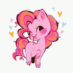 Size: 1024x1024 | Tagged: safe, artist:dizzychelsy, imported from derpibooru, pinkie pie, earth pony, pony, :p, blush sticker, blushing, cute, diapinkes, female, heart, mare, missing cutie mark, one eye closed, simple background, solo, tongue out, white background, wink