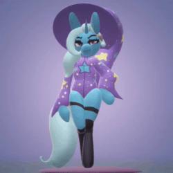 Size: 720x720 | Tagged: safe, artist:nootaz, imported from derpibooru, trixie, semi-anthro, unicorn, animated, lidded eyes, looking at you, no sound, paint 3d, turnaround, turntable, webm