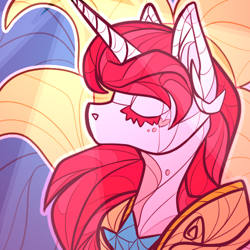 Size: 500x500 | Tagged: safe, artist:twoshoesmcgee, imported from derpibooru, oc, oc only, oc:amber sunrise, pony, unicorn, female, icon, solar soldier, solo, stained glass
