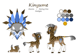 Size: 3500x2500 | Tagged: safe, artist:jackiebloom, imported from derpibooru, oc, oc only, oc:kinyume, hybrid, zony, baby zebra, bald face, blaze (coat marking), coat markings, ear piercing, earring, facial markings, female, high res, interspecies offspring, jewelry, magical lesbian spawn, offspring, pale belly, parent:daring do, parent:zecora, parents:daringcora, piercing, quadrupedal, reference sheet, ring, simple background, socks (coat markings), solo, tail, tail ring, transparent background, zoomorphic