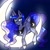 Size: 1653x1653 | Tagged: safe, artist:silkyunii, imported from derpibooru, princess luna, alicorn, pony, crescent moon, ear fluff, female, glow, glowing, lying down, mare, moon, night, night sky, prone, sky, solo, tangible heavenly object, transparent moon