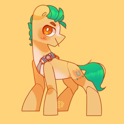 Size: 3000x3000 | Tagged: safe, artist:cocopudu, imported from derpibooru, hitch trailblazer, earth pony, pony, blushing, g5, high res, looking at you, male, orange background, simple background, solo, stallion, white pupils