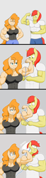 Size: 1848x7056 | Tagged: safe, artist:matchstickman, imported from derpibooru, bright mac, pear butter, anthro, earth pony, abs, armpits, biceps, breasts, brightbutter, busty pear butter, clothes, comic, deltoids, duo, female, flexing, gray background, male, mare, matchstickman's pear buffer series, measuring tape, might mac, muscles, no dialogue, pear buffer, pecs, shipping, shirt, simple background, smack, stallion, straight