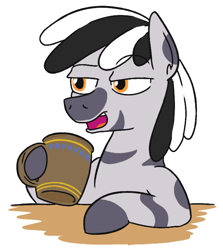 Size: 628x705 | Tagged: safe, artist:jargon scott, oc, oc:slow sipper, zebra, dreadlocks, male, mug, simple background, solo, stallion, white background