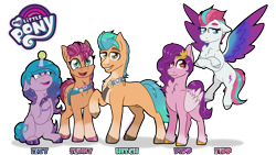 Size: 3840x2160 | Tagged: safe, artist:miserisyt, imported from derpibooru, hitch trailblazer, izzy moonbow, pipp petals, sunny starscout, zipp storm, spoiler:g5, cheek fluff, chest fluff, cloven hooves, g5, mane five (g5)