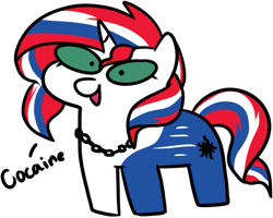 Size: 603x483 | Tagged: safe, artist:2k.bugbytes, imported from ponybooru, sunset shimmer, oc, pony, unicorn, chains, cutie mark, mane, metal, pepsi, pepsi pony, pepsiman, soda, squatpony, style emulation, tail