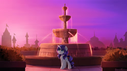 Size: 1920x1081 | Tagged: safe, artist:emeraldgalaxy, imported from derpibooru, rarity, pony, fountain, scenery, solo