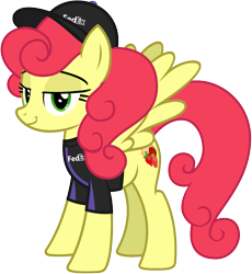 Size: 979x1063 | Tagged: safe, artist:anonymous, imported from ponybooru, strawberry sunrise, pegasus, pony, clothes, fedex, lidded eyes, looking at you, simple background, smug, solo, transparent background, uniform