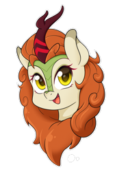 Size: 907x1351 | Tagged: safe, artist:nathayro37, artist:ravenirik, imported from derpibooru, autumn blaze, kirin, awwtumn blaze, bust, cute, female, open mouth, portrait, simple background, solo, style emulation, transparent background