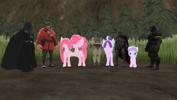 Size: 1360x768 | Tagged: safe, artist:nightmenahalo117, imported from derpibooru, diamond tiara, pinkie pie, starlight glimmer, earth pony, human, unicorn, 3d, anakin skywalker, black panther, boba fett, captain phasma, chadwick boseman, crossover, crying, darth vader, female, filly, male, mare, marvel, memorial, nightmena, rick may, source filmmaker, star wars, team fortress 2, tears of sadness, teary eyes