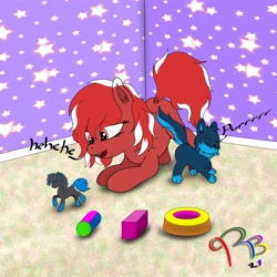 Size: 4096x4096 | Tagged: safe, imported from derpibooru, oc, oc:redbean, female, filly, playing, toy, wallpaper