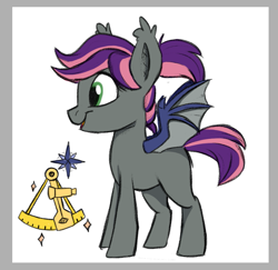 Size: 833x811 | Tagged: safe, artist:rutkotka, imported from derpibooru, oc, oc:violet(fine print), bat pony, pony, fanfic:fine print, bat pony oc, bat wings, cutie mark, female, filly, offspring, parent:oc:spark gap, parent:roseluck, parents:canon x oc, parents:rosegap, ponytail, sextant, wings