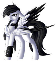 Size: 2342x2561 | Tagged: safe, artist:mediasmile666, imported from derpibooru, oc, oc only, pegasus, pony, ear piercing, earring, female, floppy ears, high res, jewelry, mare, piercing, simple background, standing, transparent background, two toned wings, wings