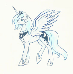 Size: 1416x1448 | Tagged: safe, artist:valkyrie-girl, imported from derpibooru, princess luna, alicorn, pony, female, mare, simple background, solo, traditional art, white background