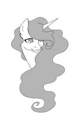 Size: 1901x3155 | Tagged: safe, artist:valkyrie-girl, imported from derpibooru, oc, oc only, oc:princess corona, alicorn, pony, alicorn oc, bust, female, grayscale, horn, mare, monochrome, portrait, simple background, solo, transparent background, wings