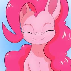 Size: 2000x2000 | Tagged: safe, artist:aquaticvibes, imported from derpibooru, pinkie pie, earth pony, pony, :3, blue background, cute, diapinkes, eyes closed, female, high res, mare, simple background, smiling, solo