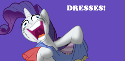 Size: 1091x537 | Tagged: safe, artist:jhayarr23, artist:twilyisbestpone, derpibooru exclusive, edit, imported from derpibooru, vector edit, rarity, pony, unicorn, fame and misfortune, crazy face, crying, derp, exclamation point, faic, female, insanity, makeup, mare, marshmelodrama, nightmare fuel, open mouth, purple background, rariderp, rarisnap, rarity being rarity, running makeup, simple background, solo, that pony sure does love dresses, uvula, vector, why i'm creating a gown darling