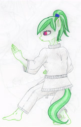Size: 2965x4600 | Tagged: safe, artist:fermin-tenava, imported from derpibooru, oc, oc only, oc:starry eye, anthro, earth pony, barefoot, feet, karate, martial arts, solo