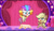 Size: 828x473 | Tagged: safe, imported from derpibooru, screencap, applejack, fluttershy, earth pony, pegasus, lolly-pop, my little pony: pony life, spoiler:pony life s02e19, apple, applejack's hat, bipedal, clown, clown makeup, clown nose, clown wig, cowboy hat, cute, duo, duo female, duo focus, female, flutterclown, flying, food, g4.5, hat, pony life, red nose, stage, tiny pop