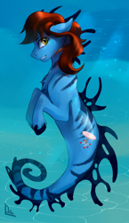 Size: 1280x2214 | Tagged: safe, artist:bilistytheles, artist:charlot, imported from derpibooru, oc, oc only, oc:daudaen, merpony, sea pony, bubble, crepuscular rays, dorsal fin, ocean, solo, sunlight, tail, underwater, water, yellow eyes