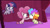 Size: 828x467 | Tagged: safe, imported from derpibooru, screencap, fluttershy, pinkie pie, twilight sparkle, alicorn, earth pony, pegasus, pony, lolly-pop, my little pony: pony life, spoiler:pony life s02e19, chubby cheeks, clown, clown makeup, clown nose, clown wig, curtains, female, flutterclown, flying, g4.5, holding a pony, pony life, red nose, sitting, squished face, trio, trio female, twilight sparkle (alicorn)