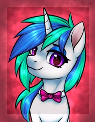 Size: 1534x1952 | Tagged: safe, artist:megabait, imported from derpibooru, oc, oc only, pony, unicorn, bowtie, bust, female, mare, not vinyl scratch, oc name needed, portrait