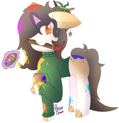 Size: 1645x1697 | Tagged: safe, artist:pasteldraws, imported from derpibooru, pony, unicorn, clothes, paintbrush, redesign, simple background, solo, sweater, transparent background