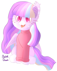 Size: 1180x1474 | Tagged: safe, artist:pasteldraws, imported from derpibooru, bat pony, pony, clothes, cute, redesign, simple background, sitting, solo, sweater, transparent background