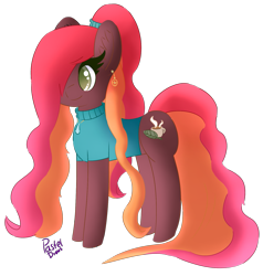 Size: 1585x1662 | Tagged: safe, artist:pasteldraws, imported from derpibooru, earth pony, pony, clothes, fluffy mane, redesign, simple background, solo, sweater, transparent background