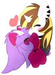 Size: 1272x1730 | Tagged: safe, artist:pasteldraws, artist:sroka001, imported from derpibooru, oc, oc:aki, oc:srok, pony, succubus, unicorn, blushing, choker, clothes, couple, cuddling, cute, ear piercing, earring, fluffy mane, freckles, heart, horns, jacket, jewelry, love, piercing, shipping, simple background, smiling, transparent background