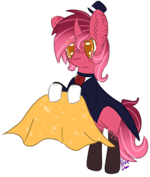 Size: 1679x1977 | Tagged: safe, artist:pasteldraws, imported from derpibooru, pony, unicorn, cape, clothes, fluffy mane, freckles, gloves, hat, magician, redesign, solo, top hat